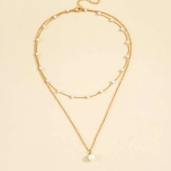 Faux Pearl Layered Necklace Golden - Picture 3 of 7